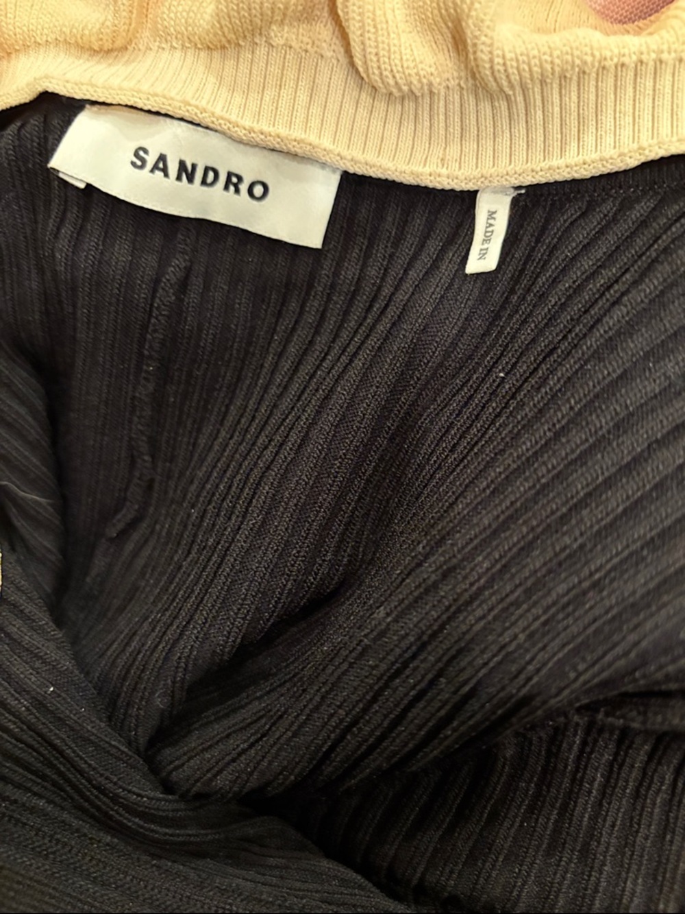 Sandro Black Ribbed Midi Dress with Cream Trim - Picture 6 of 7